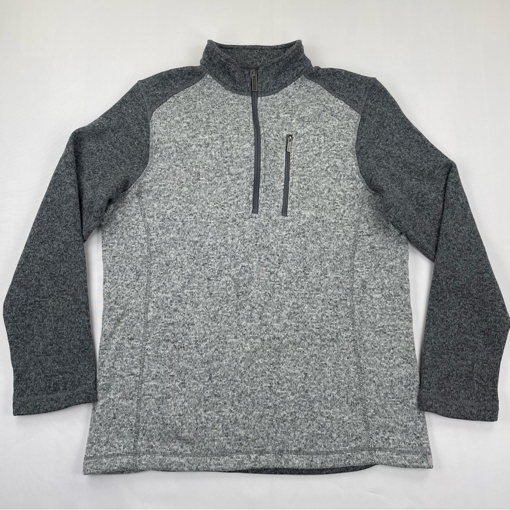 Woolrich Pullover Fleece Sweater Men’s L Gray 1/4 Zip Pockets Long Sleeve EXC